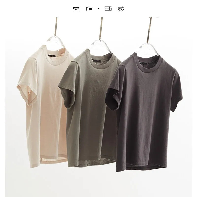 Pure Cotton T-Shirt~Solid Color Regular Shoulder T-Shirt, Casual Short Sleeves, Multiple Colors Available, Women's Style, Summer 2026
