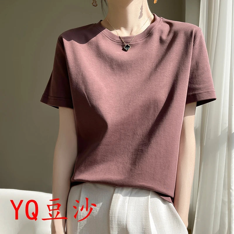 2026 Summer New Cotton Short Sleeve T-shirt Women's Round Neck Half Sleeve Mercerized Cotton Cool T-shirt
