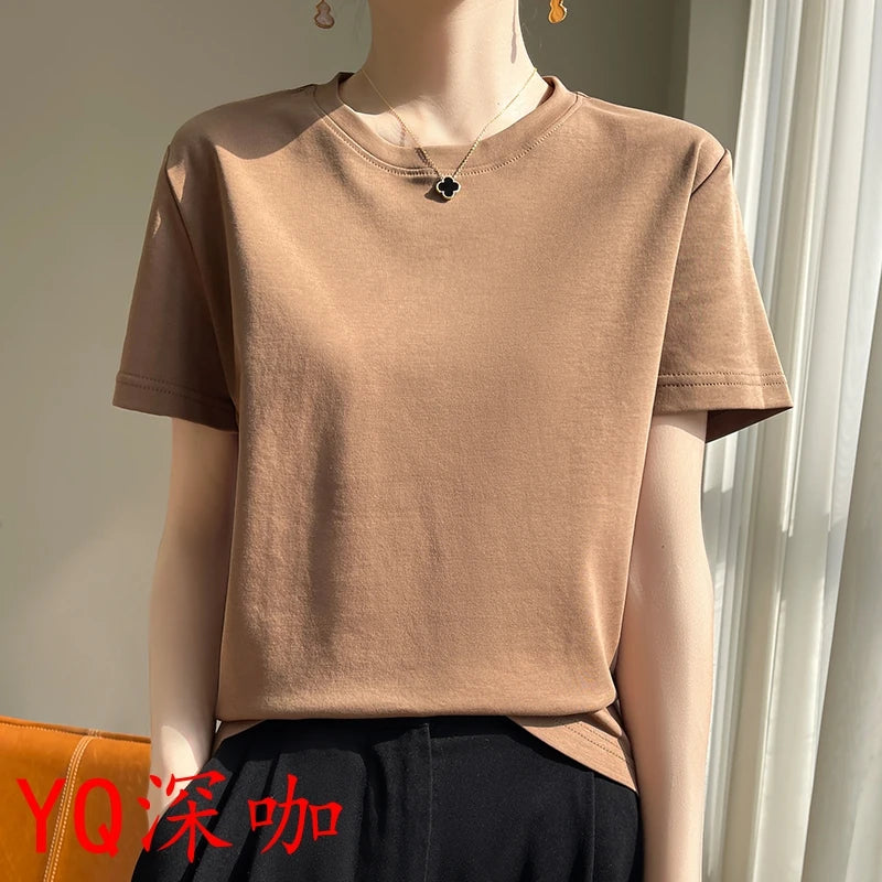 2026 Summer New Cotton Short Sleeve T-shirt Women's Round Neck Half Sleeve Mercerized Cotton Cool T-shirt