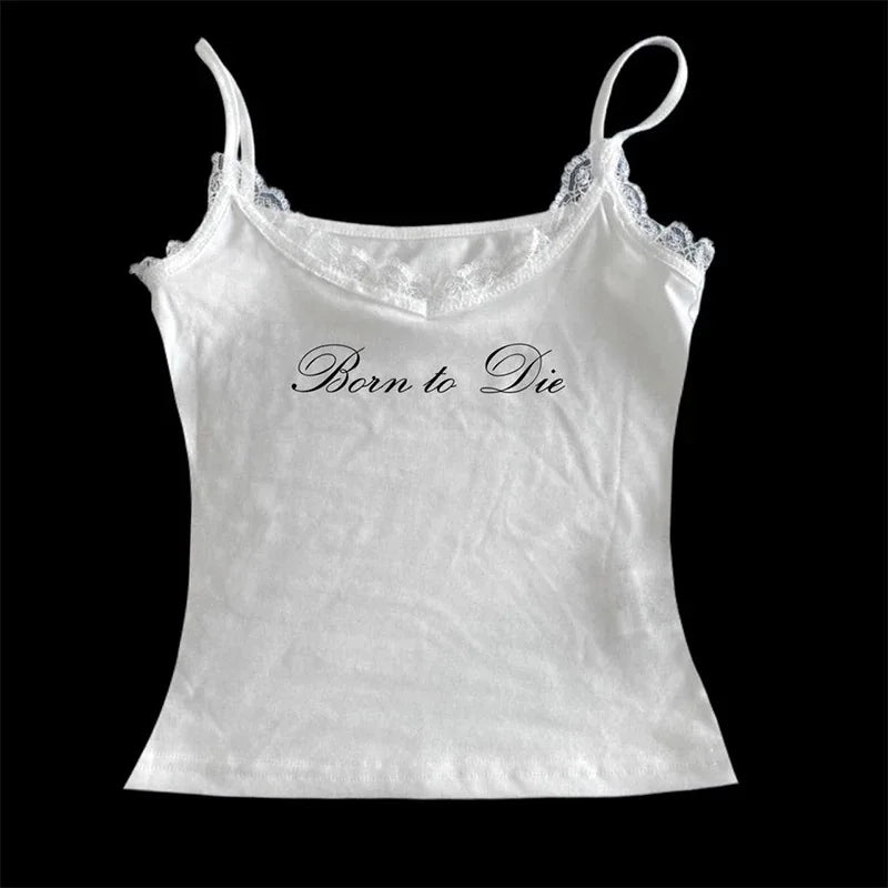 Gothic Grunge Punk Hip Hop Rock Streetwear Casual Sexy Crop Top Y2K Retro Harajuku Emo Girl Aesthetic Fashion Lace Camisole Tops