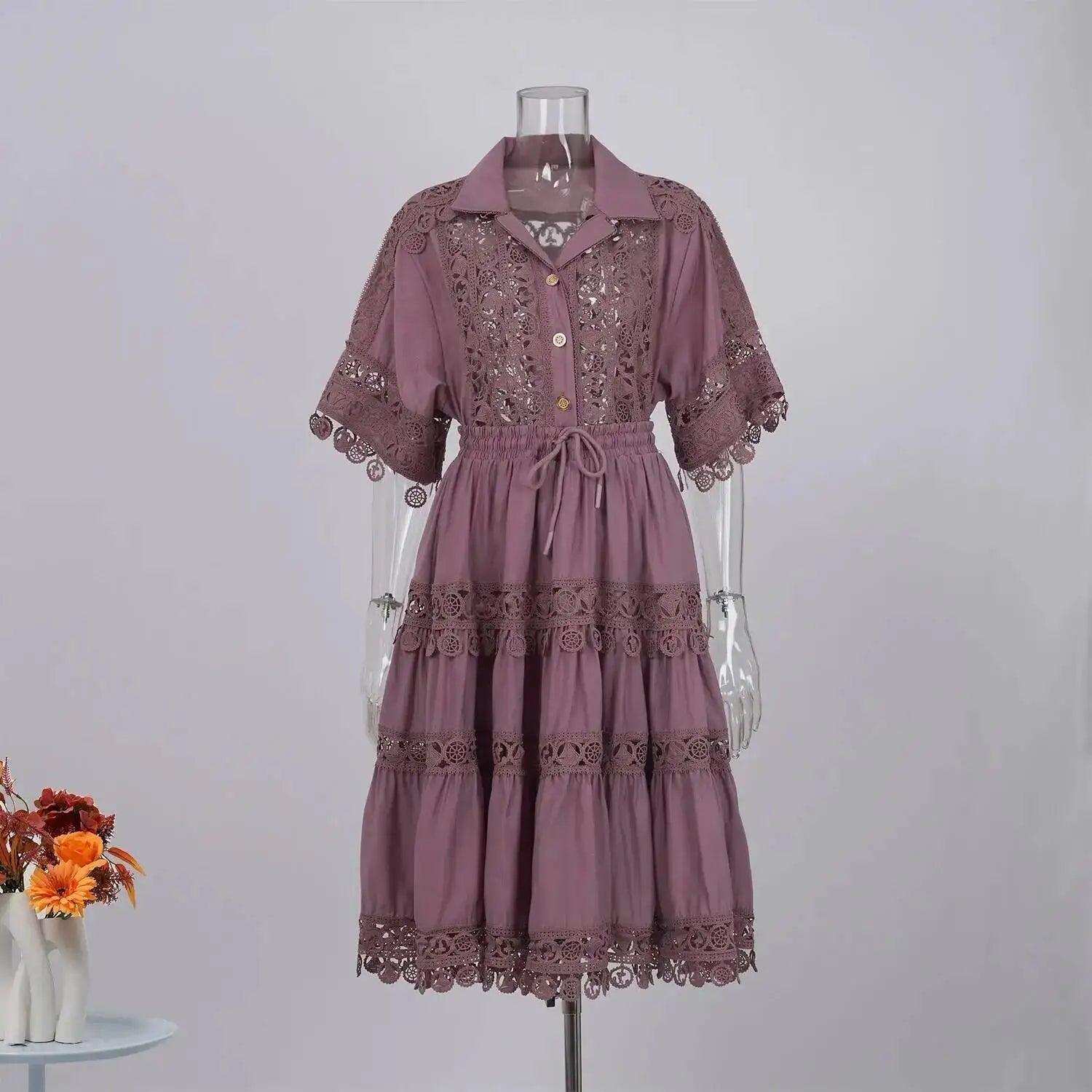 Luxury Hollow Out Dress Two Piece Set Women's 2025 Summer Holiday Embroidered Lace Jackets White Tops Pleated Short Skirts Suits