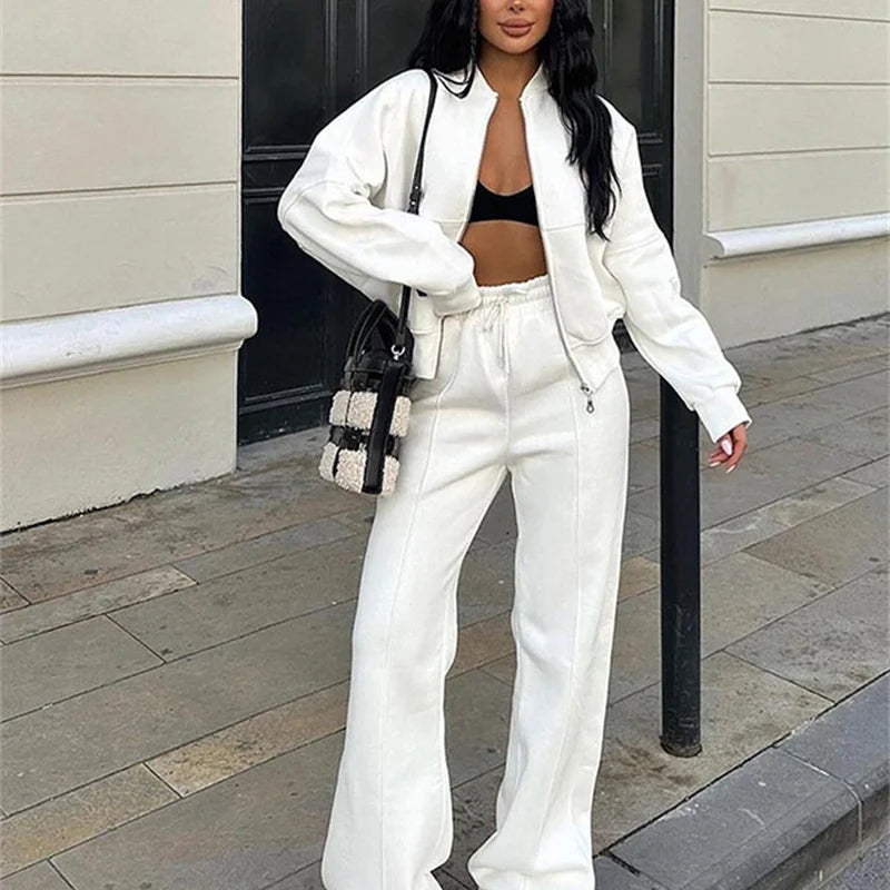 2026 Sweatshirt Two-piece Suit Women's Casual Sets Loose Zipper-up Short Jacket Tops Straight Trousers Sports 2-piece Sets Lady