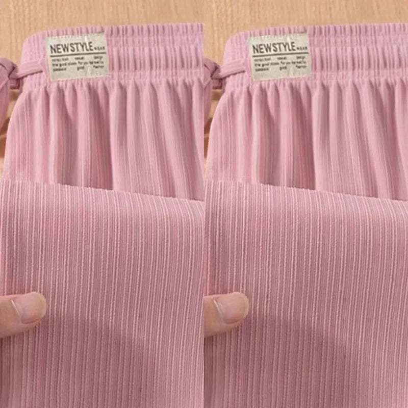 High Waist Wide Leg Ice Silk Loose Slimming Long Pants Summer New Style Breathable Thin Straight Cut Casual Trousers for Women