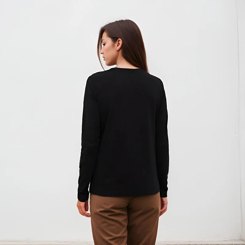 Cotton Long Sleeve Tops Solid Woman Clothing O-neck 220 Grams Heavy T-shirt Y2k Comfortable Casual Tee Fall Winter Shirt YH2531