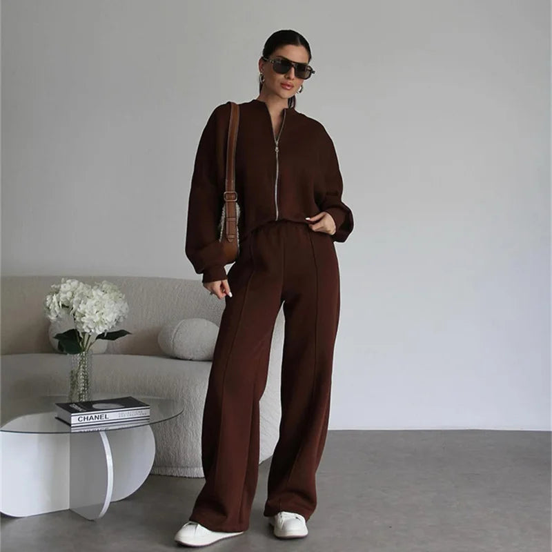 2026 Sweatshirt Two-piece Suit Women's Casual Sets Loose Zipper-up Short Jacket Tops Straight Trousers Sports 2-piece Sets Lady